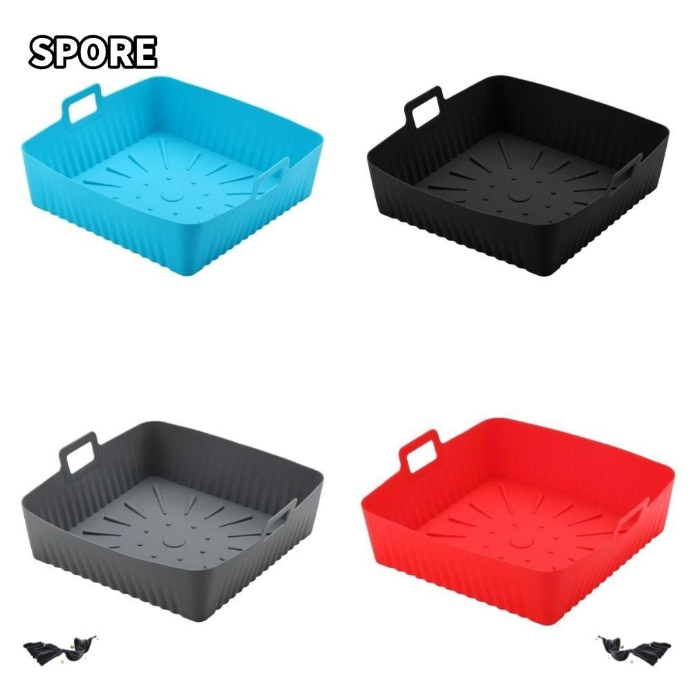 SPORE ถาดอบ, ซิลิโคนนํากลับมาใช้ใหม่ Air Fryer Liners, แบบพกพา 9 "ขนาดใหญ่พร้อมที่จับทนความร้อน Air 