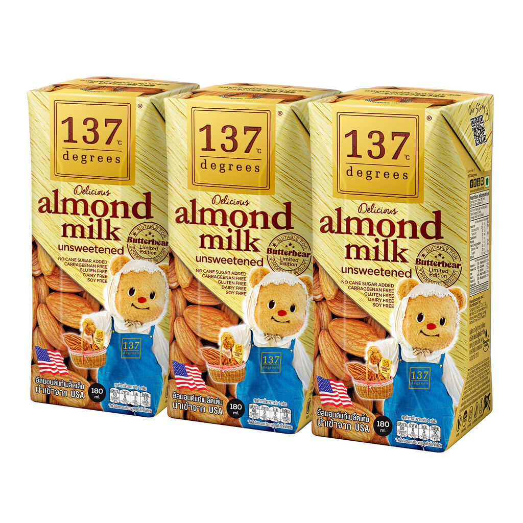 นมอัลมอนด์ สูตรไม่หวาน 137 Degree Unsweetened Almond Milk ตรา 137 ดีกรี ขนาด 180 มล. (แพค 3 กล่อง) (
