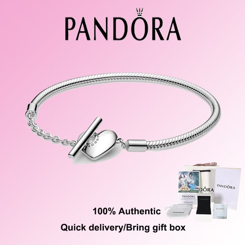 Pan S925 Sterling Silver Pan Moments Heart T-Bar Snake Chain Bracelet