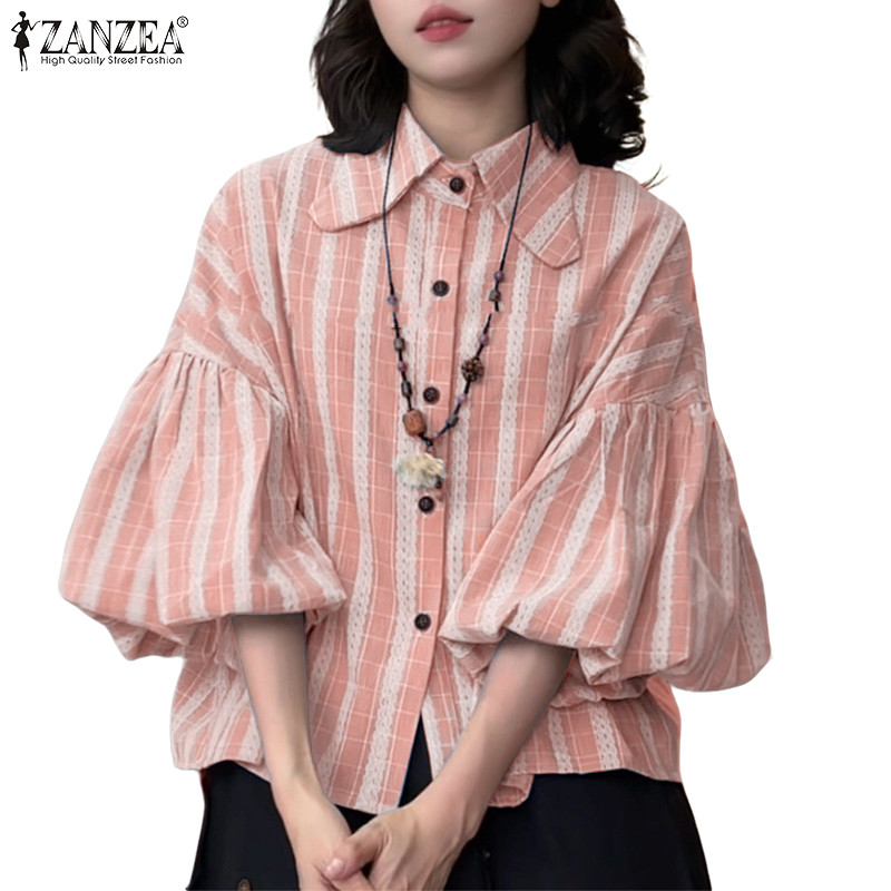 ZANZEA เสื้อลอยแขนลายพิมพ์สำหรับผู้หญิง สไตล์เกาหลี ปกพับลง