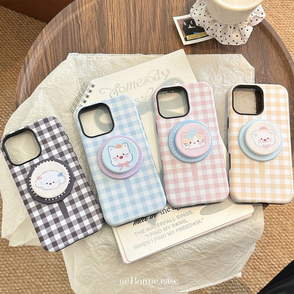 Ins Soild สี Graffiti Kitty สัตว์ตารางรูปแบบเคสโทรศัพท์สําหรับ IPhone 16 Pro Max 15 14 13 12 11 13 Mini 12 Mini Scratch ทน Hard PC Matte ฝาหลัง