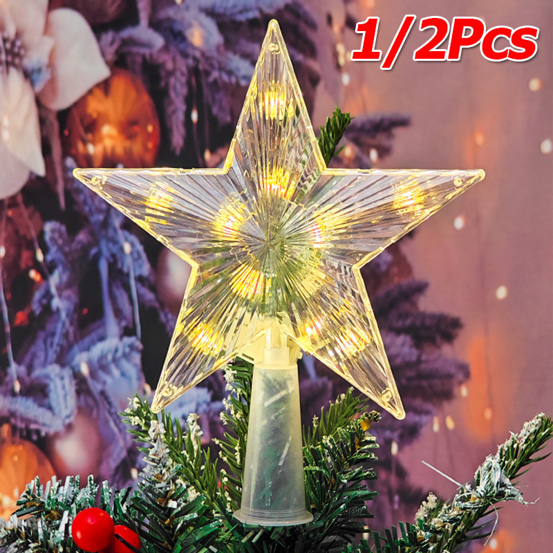 1/2 ชิ้น LED ต้นคริสต์มาส Toppers ดาวเครื่องประดับ / ต้นคริสต์มาสเรืองแสง Five-pointed Star Topper