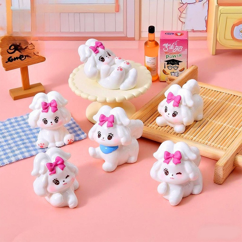 5 ชิ้น Sweet Bow Puppy เรซิ่น Charms สําหรับ DIY (12-567)