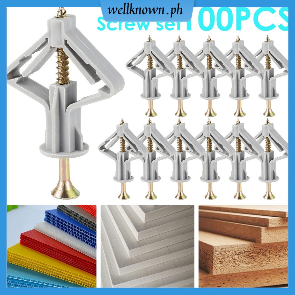 100 ชิ้น Drywall Anchor ชุดโลหะขยาย Plasterboard Anchor Unbreakable Drywall Fastener สําหรับ Home SH