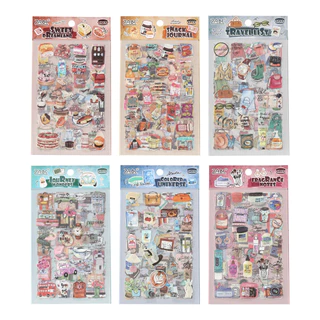 6 แผ่นอาหาร Themed สติกเกอร์ชุดสติกเกอร์กาวป้ายตกแต่งสําหรับไดอารี่อัลบั้ม Planners Collage Junk Journal DIY ศิลปะหัตถกรรมแล็ปท็อปปฏิทิน