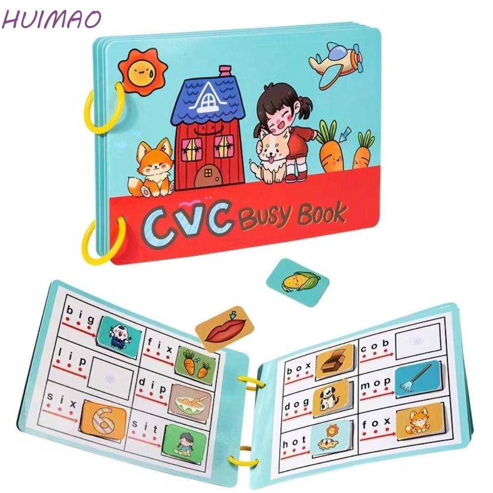 HUIMAO CVC Word Building Busy Book, เกมจับคู่ซ้ําวาง DIY เด็ก Busy Book ของเล่น, Interactive การ์ตูน 1-10 จํานวน Word ความรู้ความเข้าใจตัวอักษรเกมปริศนาเด็กวัยหัดเดิน