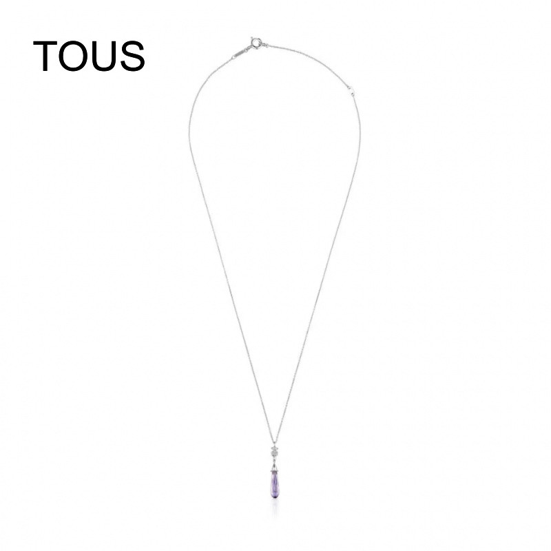 S9225 วัสดุ TOUS TOUS สร้อยคอหมีทองคําขาวสั้น, ฝังด้วยเพชรและอเมทิสต์, ดีไซน์หมีน่ารักหวาน, เหมาะสํา