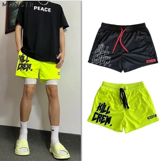 MANSTR ใหม่กางเกงขาสั้นทรงหลวมพิมพ์ลายตัวอักษรสไตล์ฮิปฮอปสตรีทอเมริกันฤดูร้อนสําหรับผู้ชายกางเกงวิ่ง
