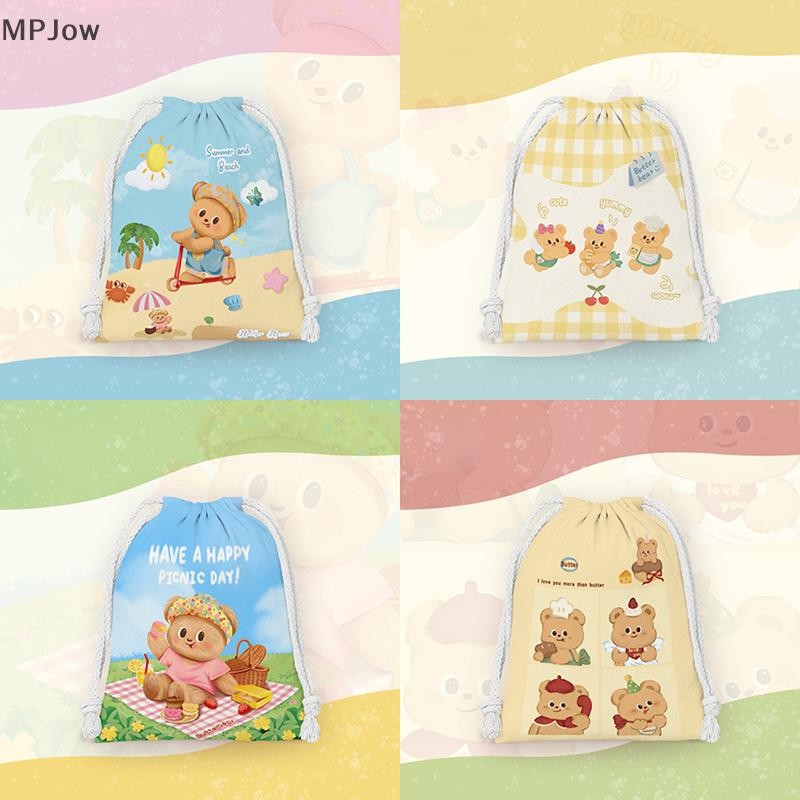MPJow การ์ตูน Kawaii เนยหมีเก็บกระเป๋าหลายกระเป๋าน่ารักแบบพกพาแฟชั่น Drawstring กระเป๋ากีฬากระเป๋าเป้สะพายหลังของขวัญ