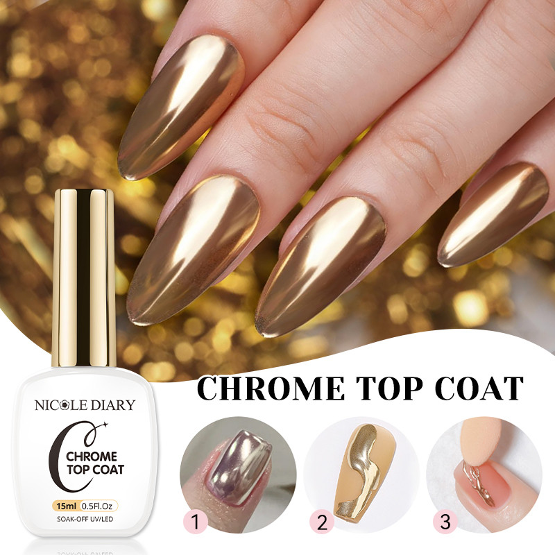 NICOLE DIARY Mirror Powder Chrome Top Coat Functional เล็บเจล Polish Base Top Coat เล็บเจล Soak Off 