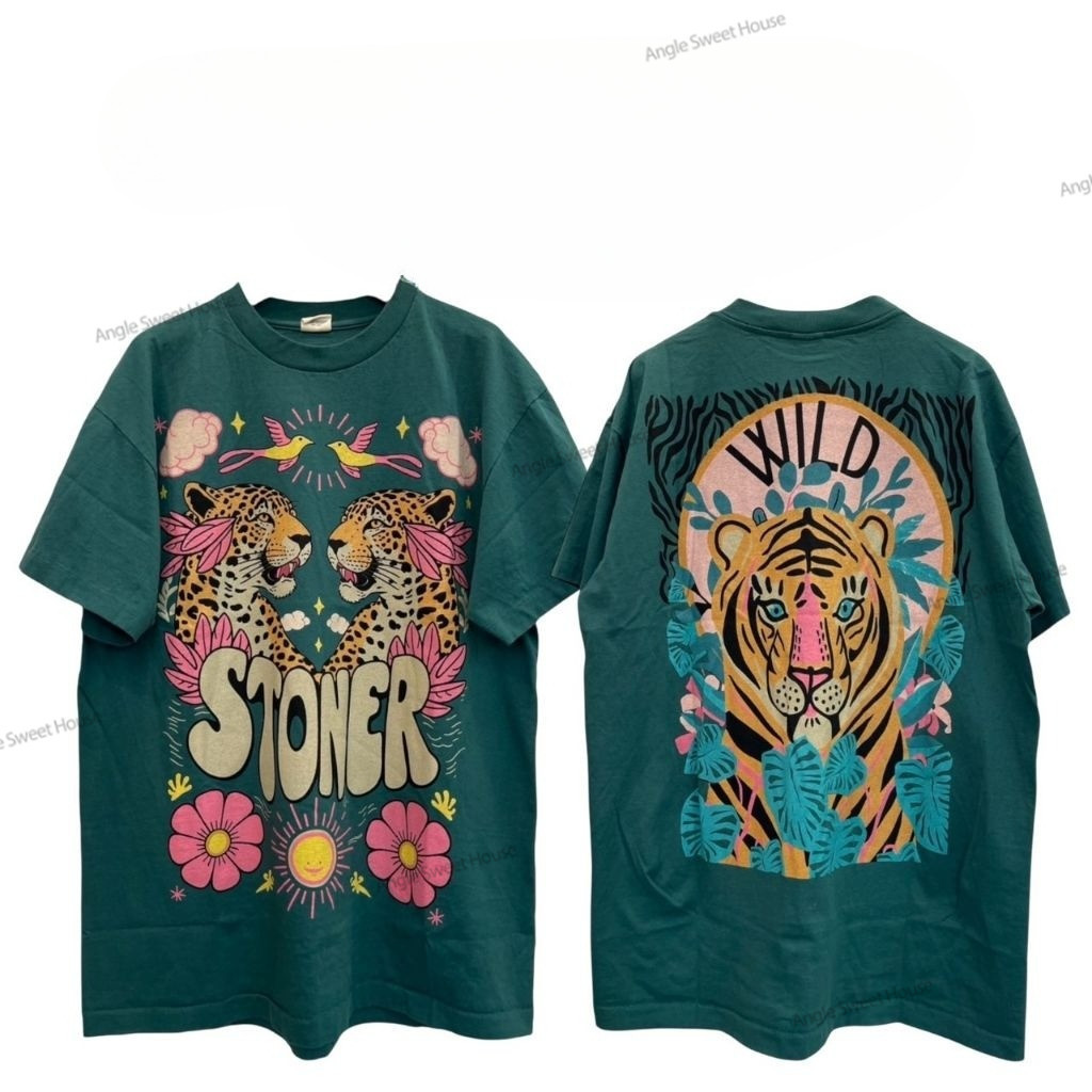 (จัดส่งตลอด 24 ชั่วโมง）Angle Official เสื้อยืดผ้าฟอก  งานใหม่ ทำเก่า ผ้าฟอกเฟดนุ่มไร้ตะเข็บข้าง สกรีน หน้าหลัง