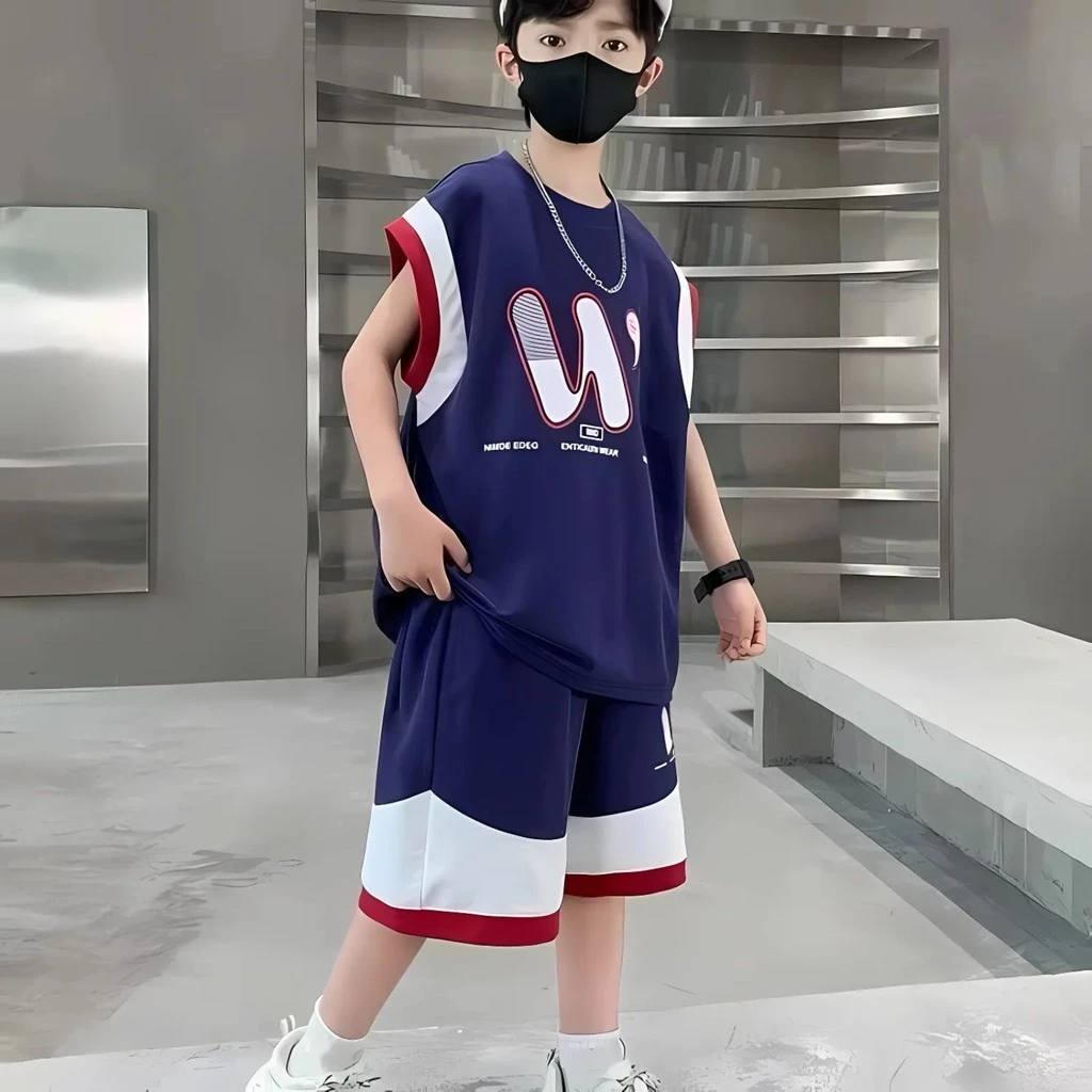Modeng Baby เซ็ตแขนกุด สกรีนตัว2 สี เสื้อแขนสั้น กางเกงขาสั้น   เซท 2 ชิ้น   ใส่เที่ยวเท่ห์ๆ ด้วยชุดเซท เนื้อผ้านุ่ม thumbnail 3