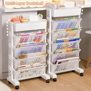 บานสะพรั่ง เก็บของ,ที่สามารถเคลื่อนย้าย5/6ชั้นหลายชั้นชั้นวางหนังสือประหยัดพื้นที่ล้อสากลพื้นที่ขนาดใหญ่ออแกไนเซอร์ตารางด้านข้างตะกร้าเก็บสํานั