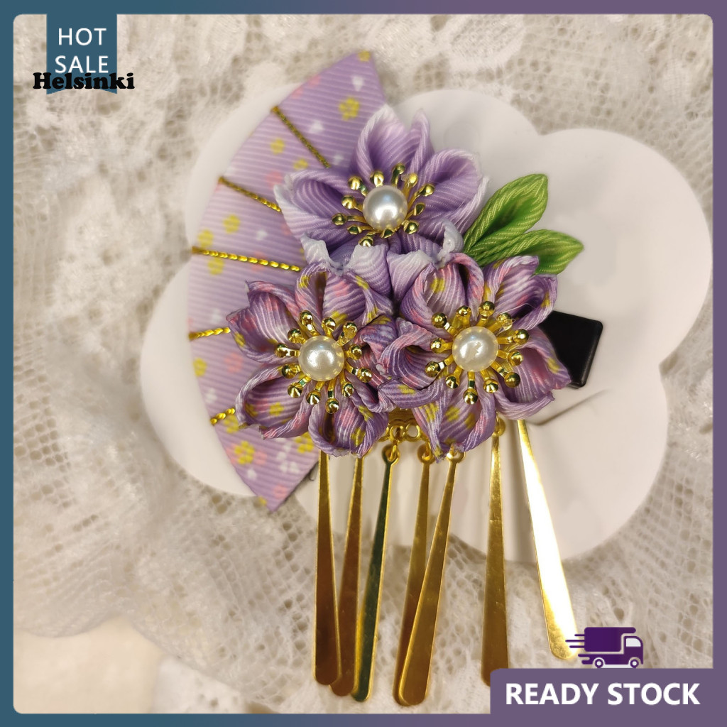 HLS Faux Pearl Hairpin ออกแบบเป็นรูปดอกไม้และพัดลม เหมาะสำหรับคอสเพลย์หรือสวมใส่กับชุดกิโมโน และเครื