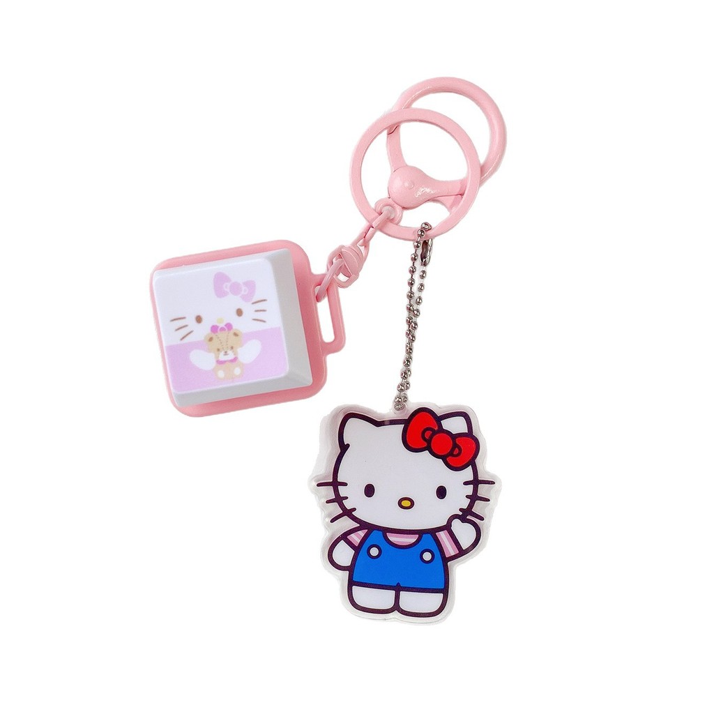 ของแท้ ซานริโอ ครอบครัวสนุกปุ่มบีบอัดพวงกุญแจมินิเสียงแสงของเล่นขนาดเล็กคู่กระเป๋าจี้