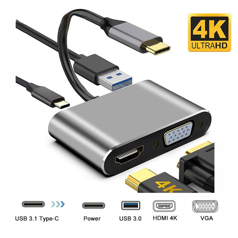 2/3/4 ใน 1 USB C HDMI Type C ถึง 4K อะแดปเตอร์ USB3.0 VGA 1080P Audio video Hub Converter PD 87W Fas