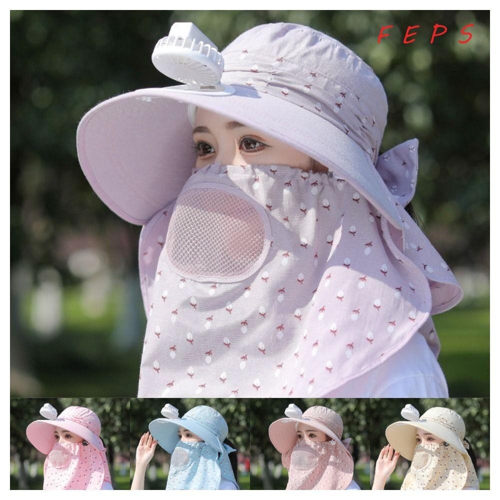 เฟปส์ หมวกเก็บชา,พร้อมพัดลมไฟฟ้าหมวกกันแดดปีกขนาดใหญ่,กลางแจ้ง ยูวี ทนระบายอากาศเต็มหน้าพัดลมหมวกตั้งแคมป์เดินป่า