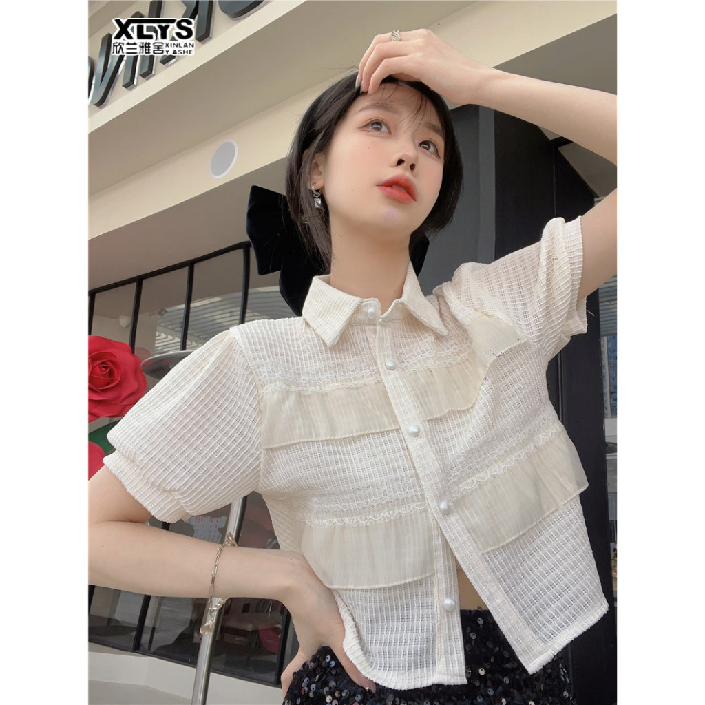 Dfd โปโล เสื้อคอปกเสื้อแขนสั้นสีหวานแฟชั่นฤดูร้อนสไตล์เกาหลีสําหรับผู้หญิง