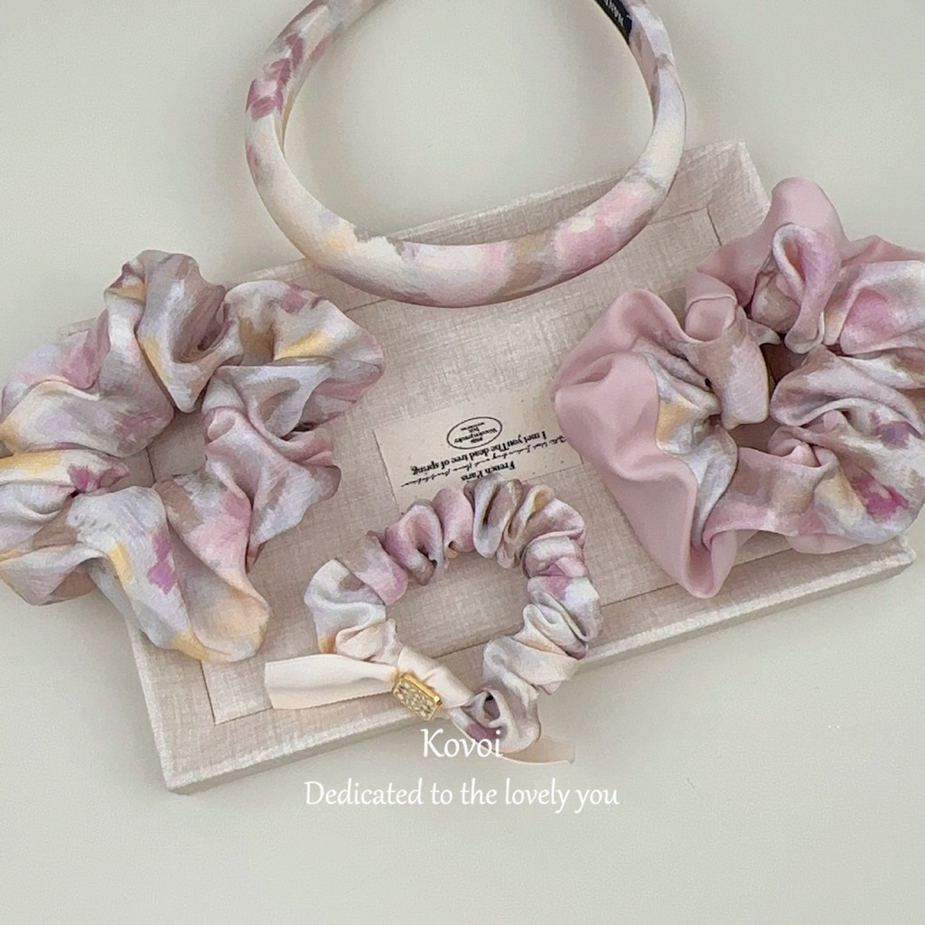 Kovoi/french Smudge Dark Pink Temperament ซาตินเย็บขนาดใหญ่ลําไส้แหวนผม High-End Bow Head เชือกอุปกรณ์เสริมผม