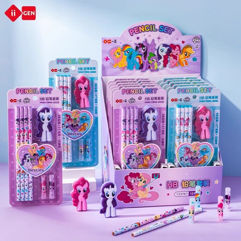 11 ชิ้น/เซ็ต iigen My Little Pony Co Branded HB Pencil Set การ์ตูนน่ารักสีม่วง Twilight Sparkle & Pinkie Pie Image Series Eraser