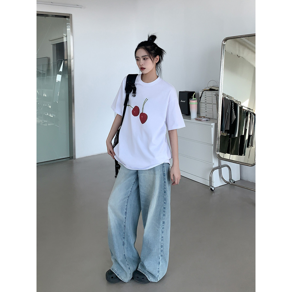 COD (กรุงเทพจัดส่งสินค้า) cherry oversize เสื้อโอเวอร์ไซส์ลายเชอรี่ สุดเท่