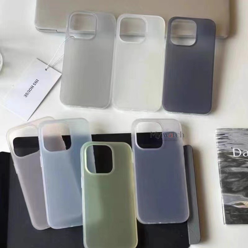 Foggy Matteโปร่งใสสําหรับiPhone 16 15 14 13 12 11 Pro Max 14 15 Plus X XS XR XSMAX 7G 8G Ice CreamสีScheme Simpleขนาดใหญ่กระจกHhole Design Anti Falling Cover