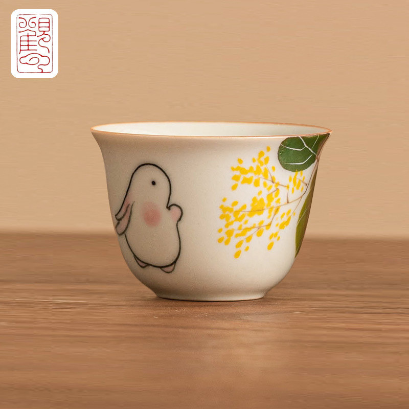 [Guanyun] Golden Laurel Rabbit Tea Cup Personal High-End Master Cupถ้วยเดียวจีนเซรามิค Kung Fu ชุดชาถ้วยชาขนาดเล็ก [NY023-03]