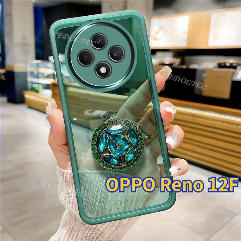 เคส OPPO Reno 12F 5G 2024 ป้องกันกล้องสไตล์ใหม่บางเฉียบโปร่งใสปลอกโทรศัพท์นุ่ม OPPO Reno12 F Reno12F Reno 12 F 5G Clear ฝาหลังพร้อม Shinly แหวนที่วางขาตั้ง
