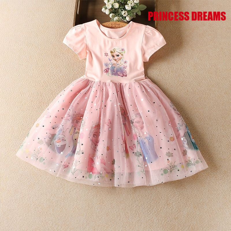 ชุดเดรสเด็กผู้หญิง 2024 ชุดเจ้าหญิงเอลซ่า ลายการ์ตูนดิสนีย์ แขนสั้น สไตล์เกาหลี ผ้าฝ้าย ระบายอากาศ สำหรับเด็กอนุบาลและประถม สีฟ้า/สีชมพู