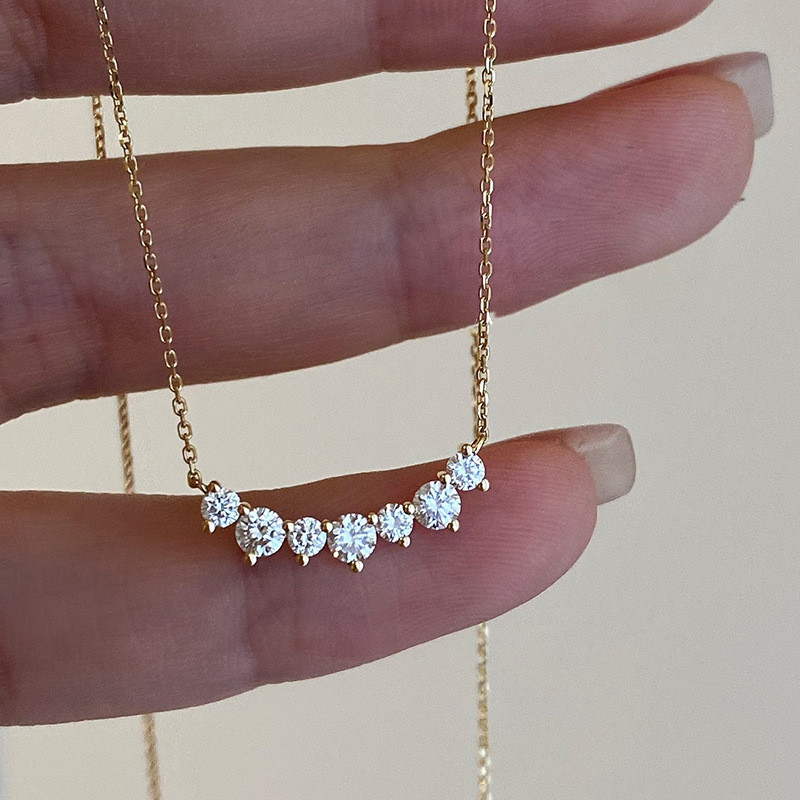 Venorix เงินแท้925 เคลือบทอง18K สร้อยคอจี้ยิ้มเพชรเต็ม โค้งสวย เรียบหรู