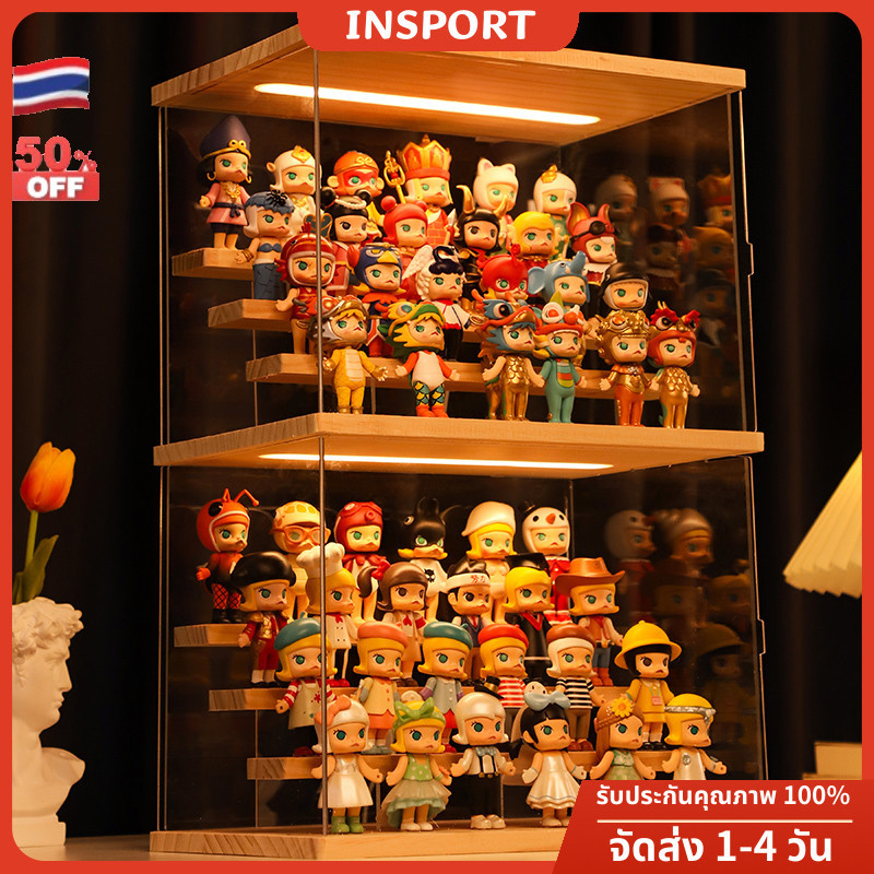 แม่ค้าชาวไทย ตู้โชว์โมเดลมีไฟLED กล่องไม้ กล่องเก็บโมเดล กล่องใส่ฟิกเกอร์ blind box popmart 3/4/5ชั้น