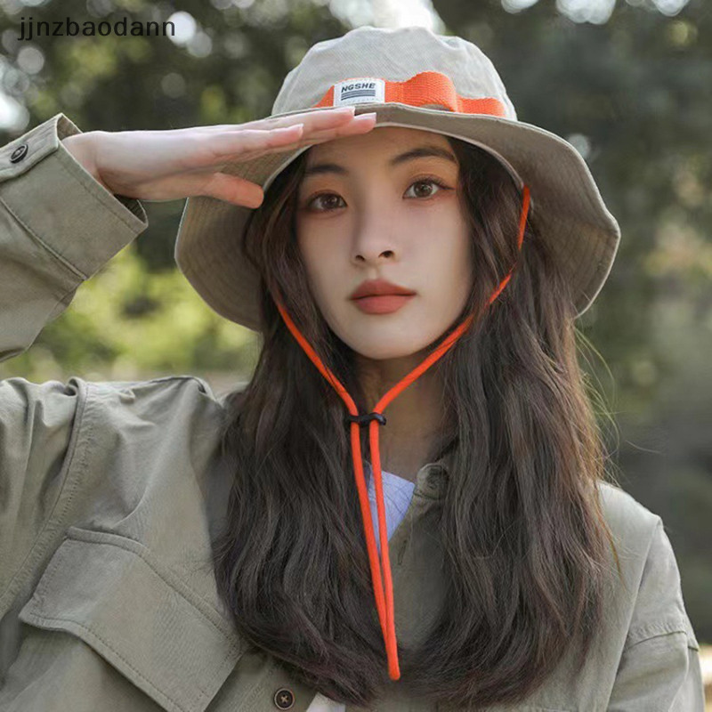 [JJNZDD] หมวกชาวประมงสีหญิงหมวกปีนเขากลางแจ้งหมวกกันแดดขอบใหญ่ ELWW