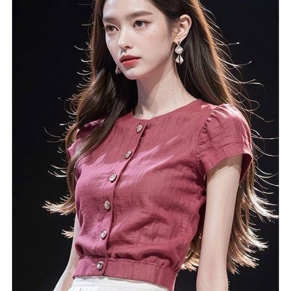 ใหม่สไตล์สุภาพสตรีอารมณ์ด้านบนแสงผู้ใหญ่ฝรั่งเศสซอกพร็อพกุหลาบสีแดงน้ําหนักเบาแคบ-เอวเสื้อผู้หญิงฤดูร้อน