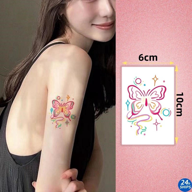 Sweet Donut รูปแบบผีเสื้อ Tattoo สาวเซ็กซี่ไหล่ Tattoo กันน้ํา Tattoo สติกเกอร์ติดทนนาน 7 วันชั่วคราววันหยุด Tattoo
