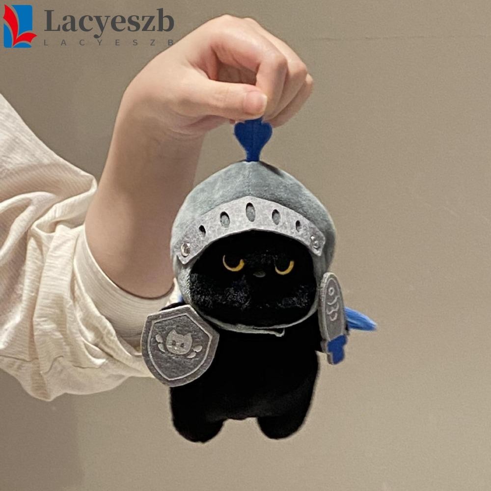 Lacyeszb ตุ๊กตาแมวอัศวิน, โล่ของเล่นตุ๊กตาแมวโง่, หมอนนอนหลับที่ถอดออกได้น่ารักนุ่มสีดําแมวตุ๊กตาของเล่นเด็ก