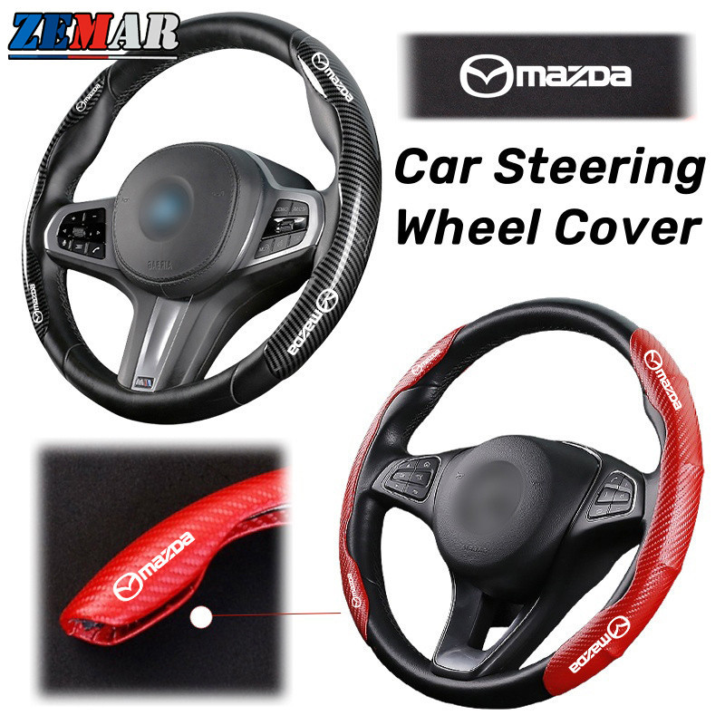 Mazda คาร์บอนไฟเบอร์สไตล์พวงมาลัย Anti Slip พวงมาลัยรถสําหรับ Mazda 2 3 CX5 CX30 CX8 CX3 Mazda2 6 5 CX9 BT50