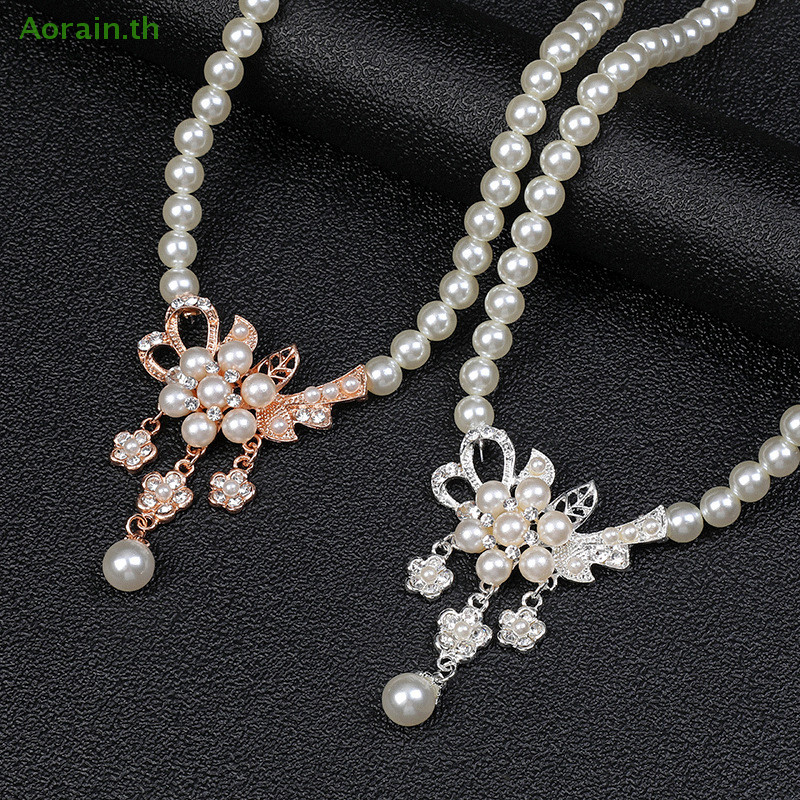 # Hot Fashion # 1Set Women Necklace Beaded Glossy Faux Pearls Rhinestone ฝังดอกไม้เจ้าสาวสร้อยคอต่างหูสตั๊ดชุด ราคา ถูกที่สุด ดีลบีเคเค แกลเลอรีภาพที่ 6