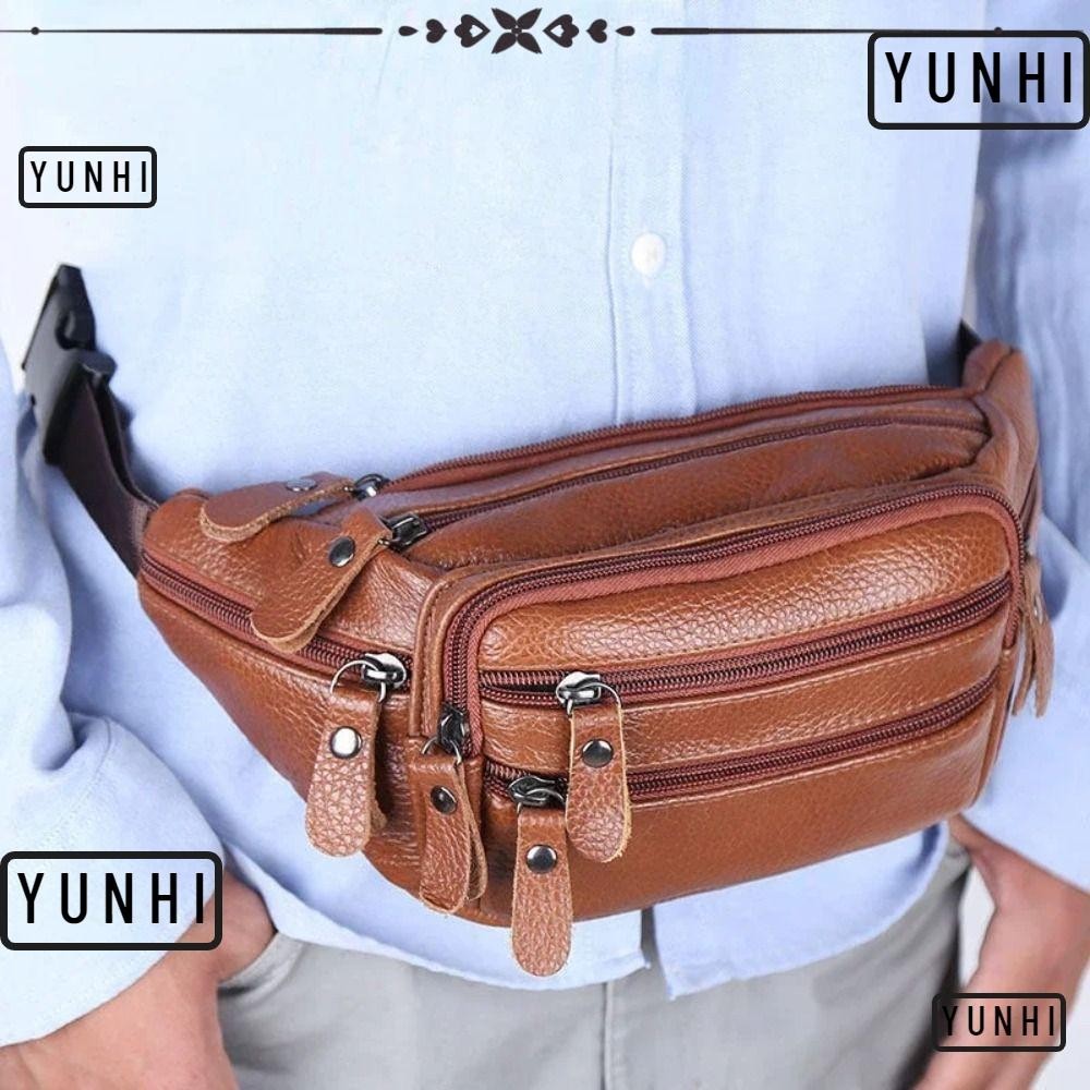 Yunhi กระเป๋าใส่โทรศัพท์สําหรับเดินทาง, กระเป๋าคาดเอวผู้ชายความจุขนาดใหญ่กันน้ํา, กระเป๋าคาดเอวซิปหนัง PU หลายชั้นแฟชั่น
