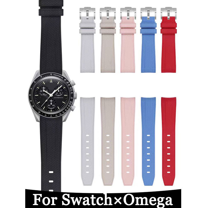 20 มม.ปลายโค้งสายนาฬิกาซิลิโคนสําหรับ Omega Moon Swatch Planetary Seamaster 300 มม.นาฬิกาสร้อยข้อมือกีฬายาง Watchband กันน้ํา Wristbelt ผู้หญิงผู้ชายสายรัดข้อมือ