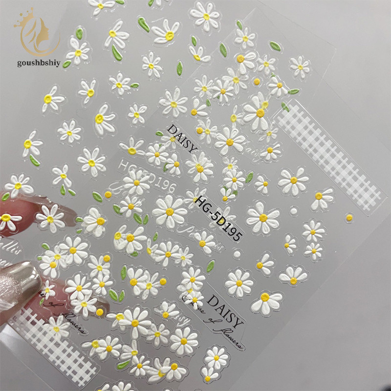 [goushbshiy] Daisy Flower Cartoon Nail Art Stickers Self-Adhesive Diy น่ารักบรรเทาดอกไม้รูปแบบเล็บ Slider สติ๊กเกอร์ตกแต่ง TH