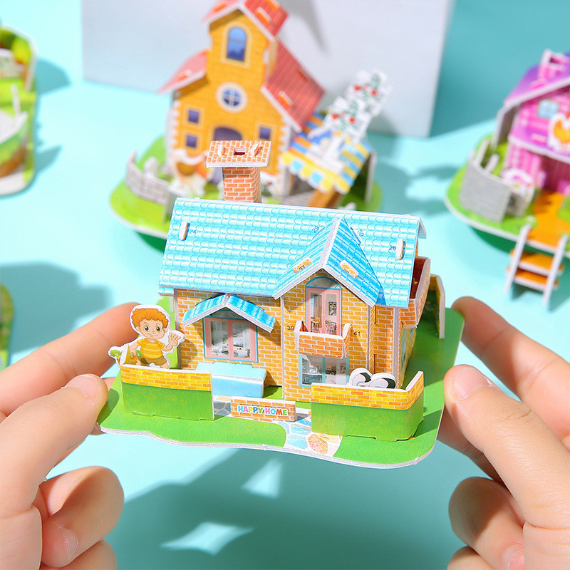 3d ปริศนา DIY Handmade House รุ่นรถเด็กปริศนาของเล่นของขวัญ