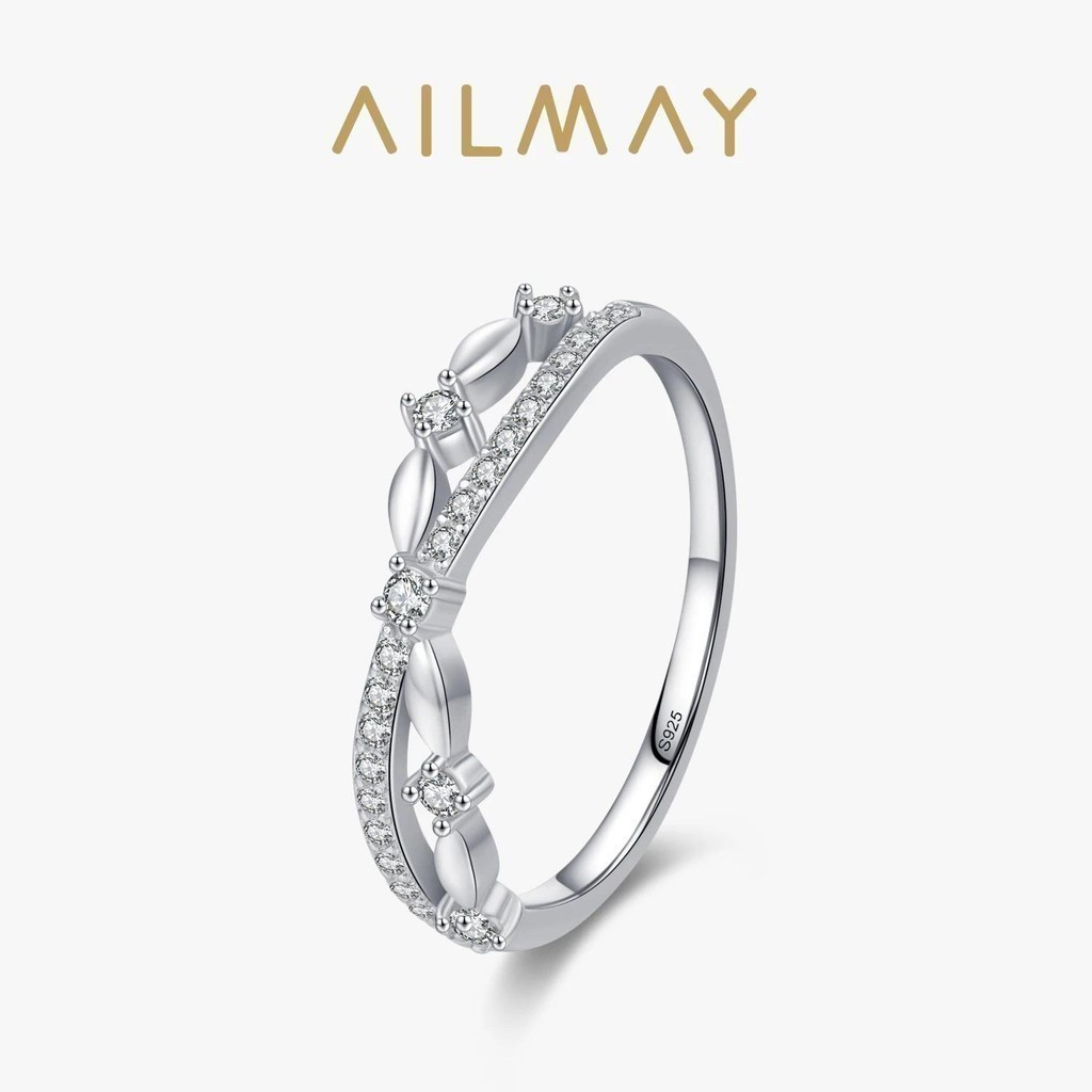 Ailmay 925 เงินสเตอร์ลิง Elegant Zirconia แหวนนิ้วมือสําหรับผู้หญิงเครื่องประดับ Fine