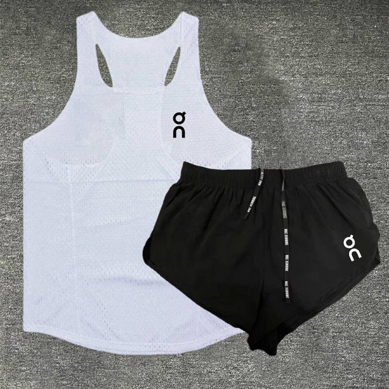 On Track and Field Sports Student Training Quick-Drying Sports Suit Men's Marathon Running Mesh Vest with Lining Shorts CNiz