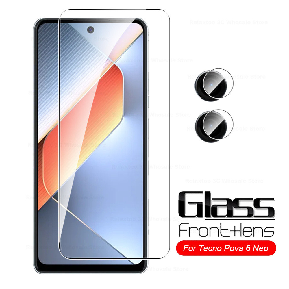 2in1 Tempererd กระจกป้องกันหน้าจอด้านหน้าสําหรับ Tecno Pova 6 Neo 2024 กระจกป้องกันกล้องเลนส์ฟิล์ม T