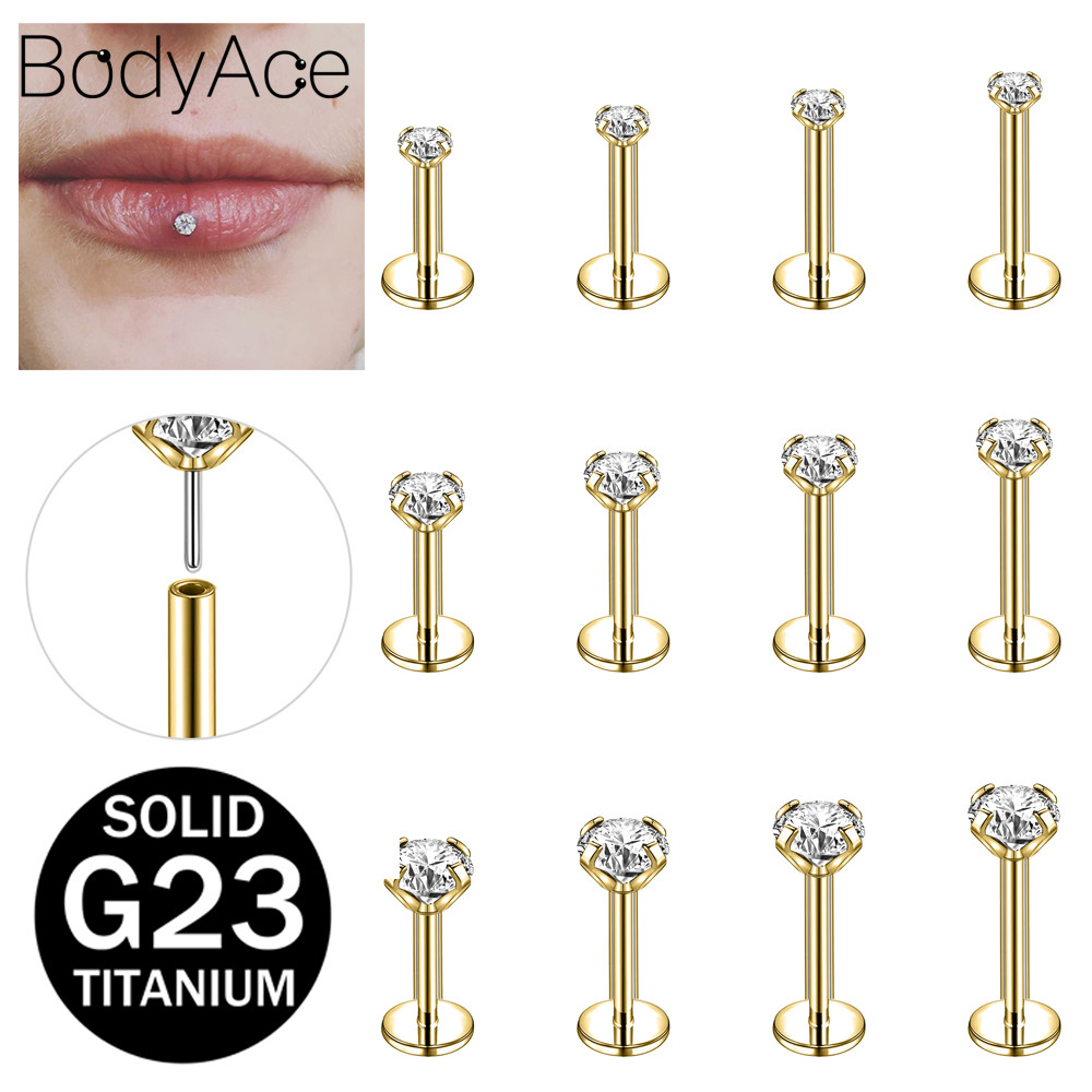 Bodyace 1 Pc คริสตัล Lip Piercing 16G/18G/20G Lip Stud G23 ไทเทเนียม Labret Stud Plug-in Labret เจาะ