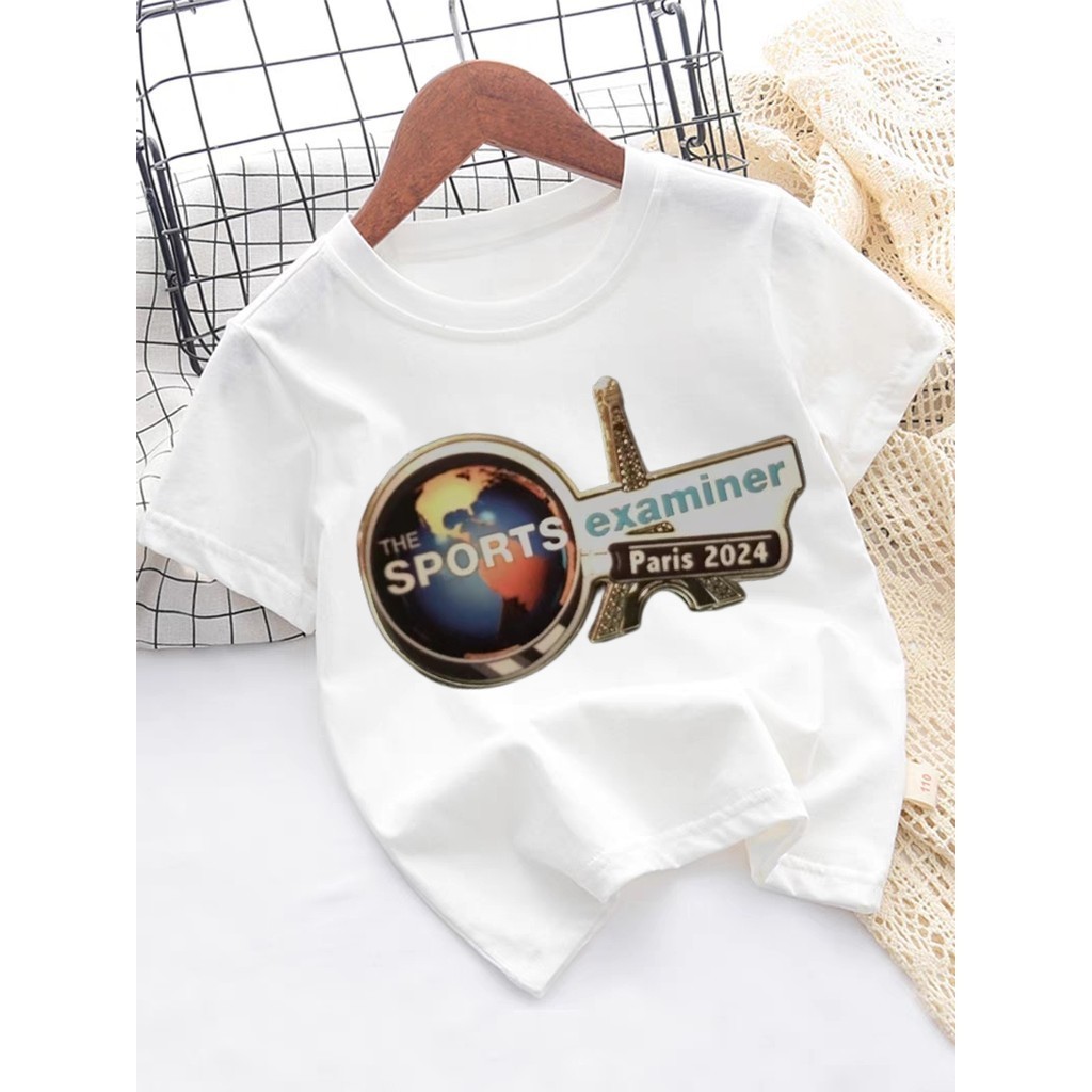 Paris Olympic Games ป้ายที่ระลึกโอลิมปิก มาสคอตปารีสเกมรอบแขนสั้นแฟชั่นอินเทรนด์  cotton kids' T-Shi