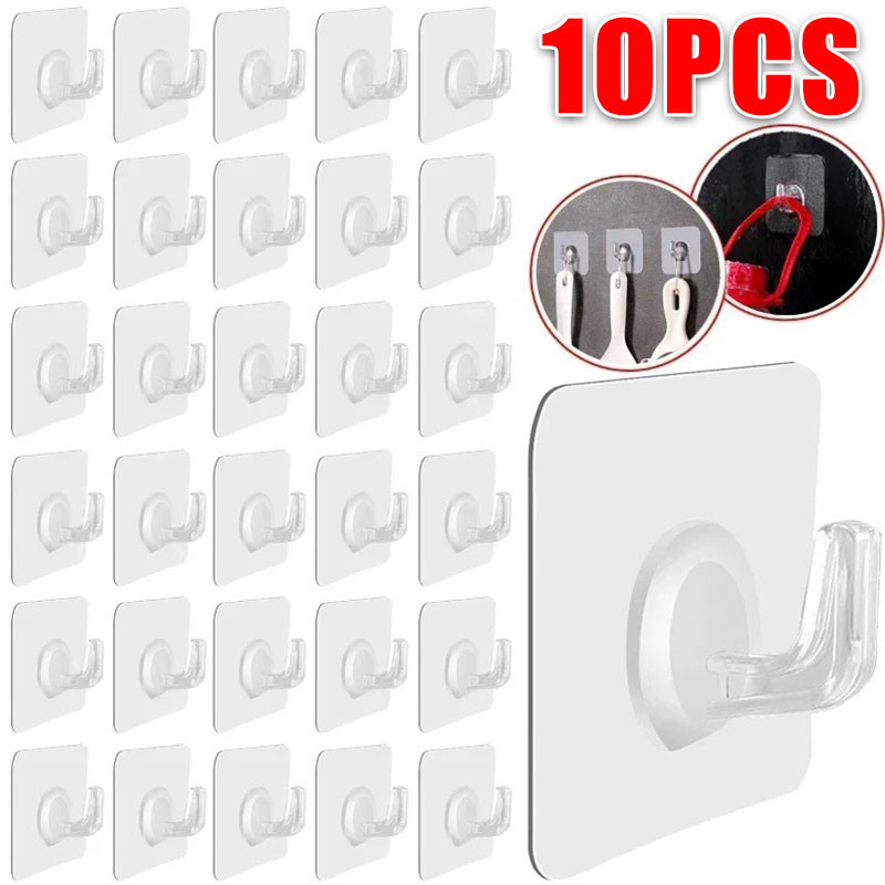 3/5/10 ชิ้นพลาสติกใสผนังตะขอ / กาวกันน้ำตะขอเก็บชั้นวาง