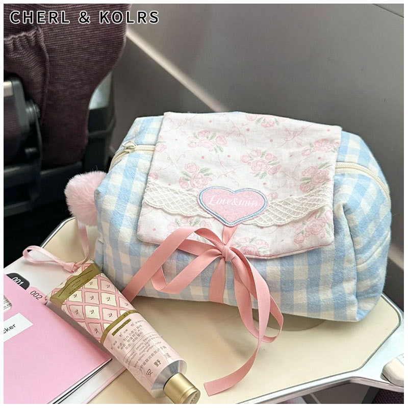 C&k กระเป๋าแต่งหน้า ที่เก็บของน่ารัก niche grid ins กระเป๋าเก็บการศึกษาและกรูมมิ่งความจุขนาดใหญ่แบบพกพา
