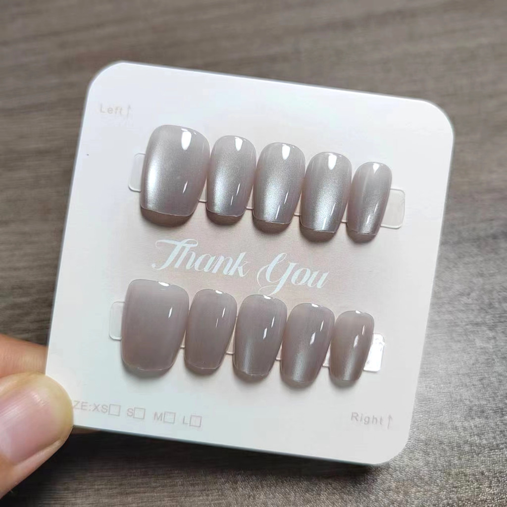 10pcs Cat Eye Handmade กดบนเล็บเล็บปลอมพร้อมสติกเกอร์กาว M088