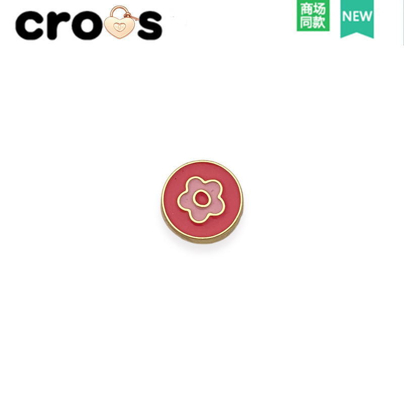 Jibbitz Crocs Charms จระเข้ รองเท้าดอกไม้อุปกรณ์เสริมรองเท้าหัวเข็มขัดโลหะรองเท้าดอกไม้ตกแต่ง,หัวใจสีชมพูที่ถอดออกได้
